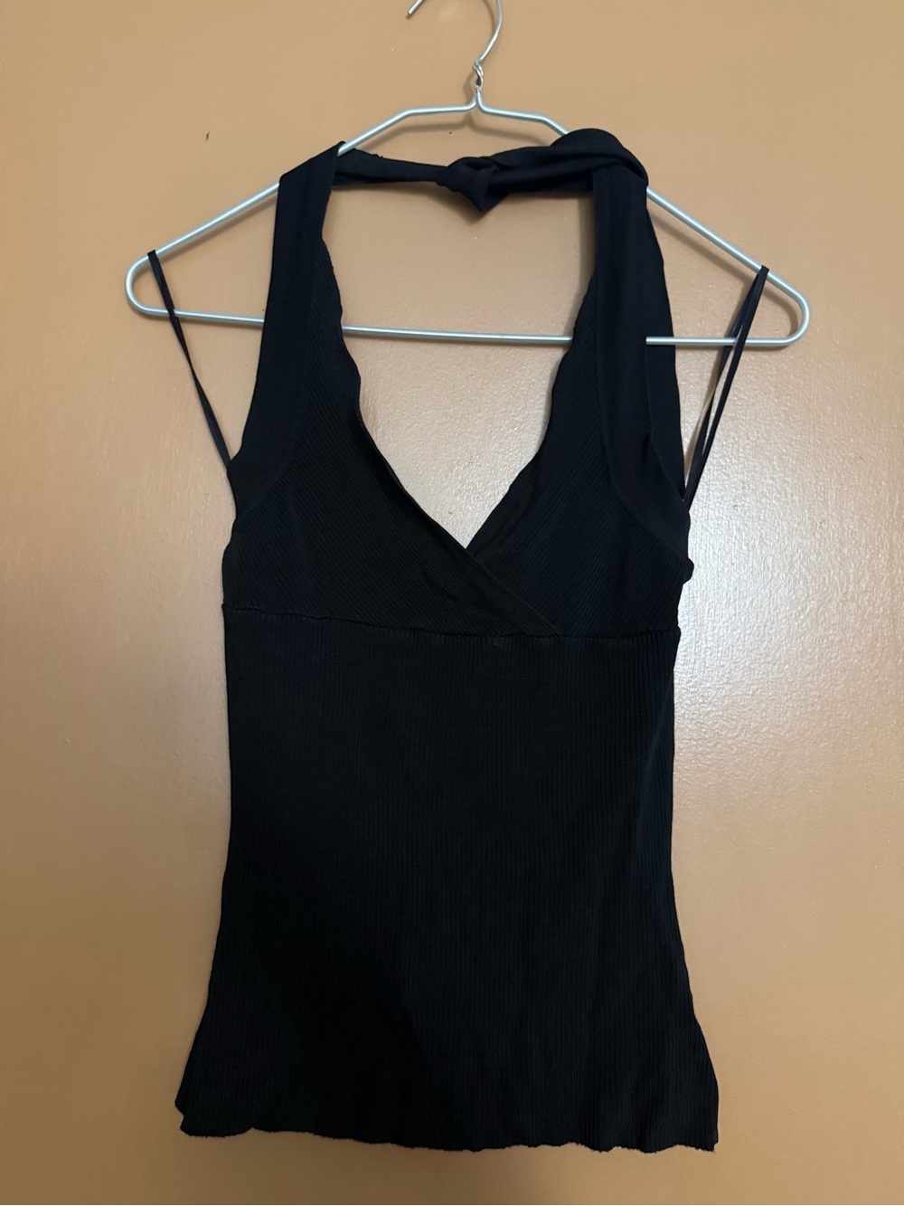 Lucy Paris Black Ribbed Halter V-Neck Tank